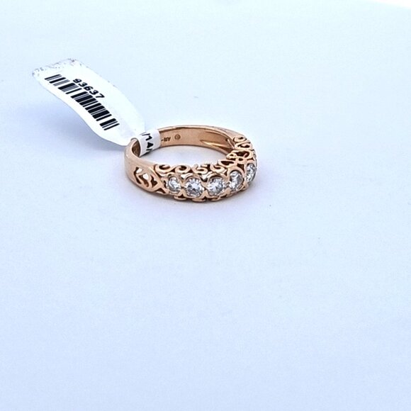 14K Yellow Gold Heart Scroll .92TCW 7 Diamond Band Ring Size 6.75 - Picture 9 of 16